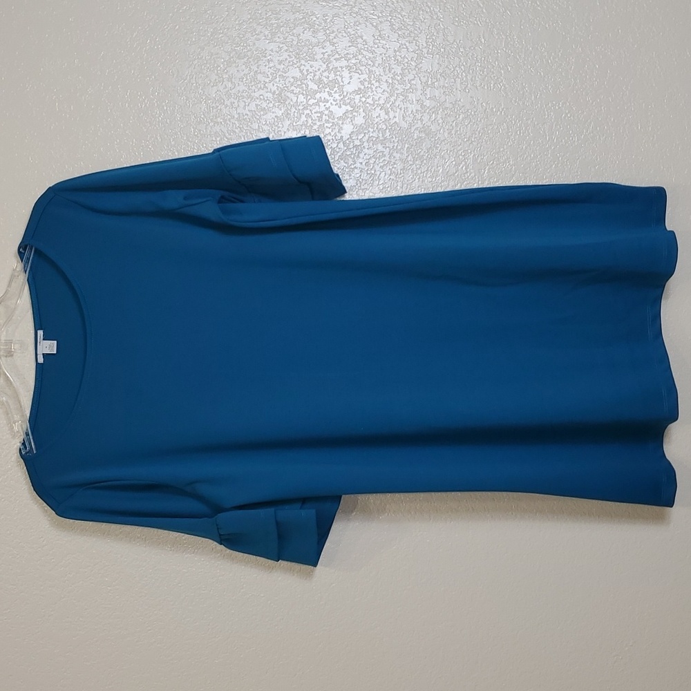 Nordstrom Halogen Tiered Sleeve Knit Shift Casul Dress Teal Blue Medium Modest